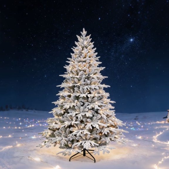 5ft PE/PVC Mixed Flocking Automatic white Christmas Tree - Easy Setup Foldable Holiday Decor