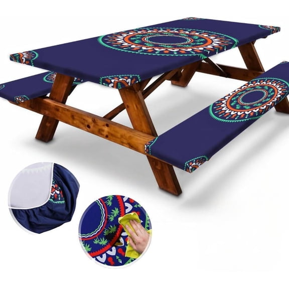 5ft Polyester Picnic Table Cover with Bench Covers Windproof & Waterproof Tablecloth, Perfect for Camping Gifts & RV Essentials, Cool Camping Gadgets, 60x30 Inches, 3Pcs