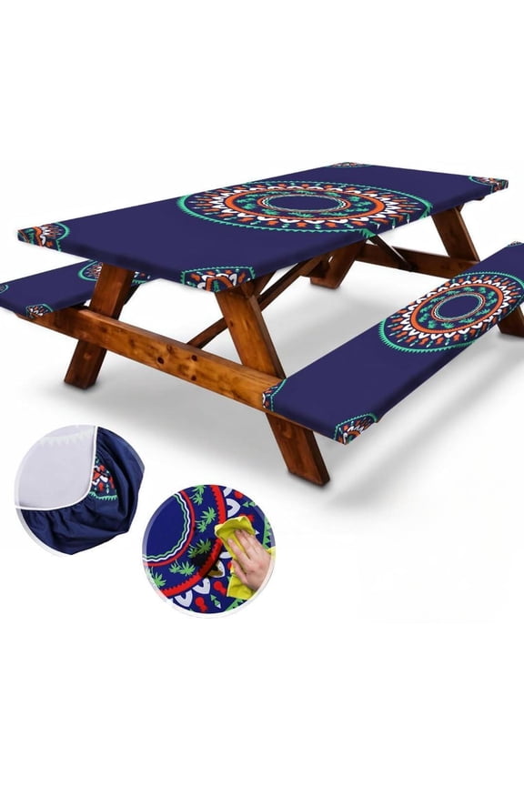 5ft Polyester Picnic Table Cover with Bench Covers Windproof & Waterproof Tablecloth, Perfect for Camping Gifts & RV Essentials, Cool Camping Gadgets, 60x30 Inches, 3Pcs