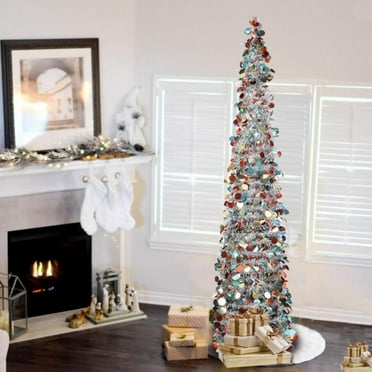 5ft Pop Up Christmas Tinsel Tree with Stand, Gorgeous Collapsible Artificial Christmas Tree for Christmas Decorations