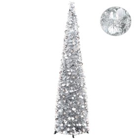 5ft Pop Up Christmas Tree with Stand, Tinsel Collapsible Artificial Christmas Tree for Holiday Christmas Home Decorations