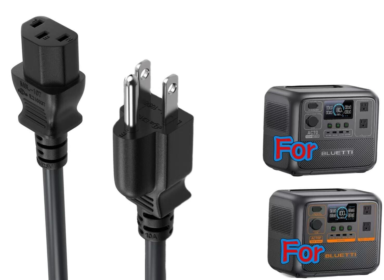 5ft Power Cord For BLUETTI AC70 768Wh & AC70P 864Wh 1000W Portable Power Station