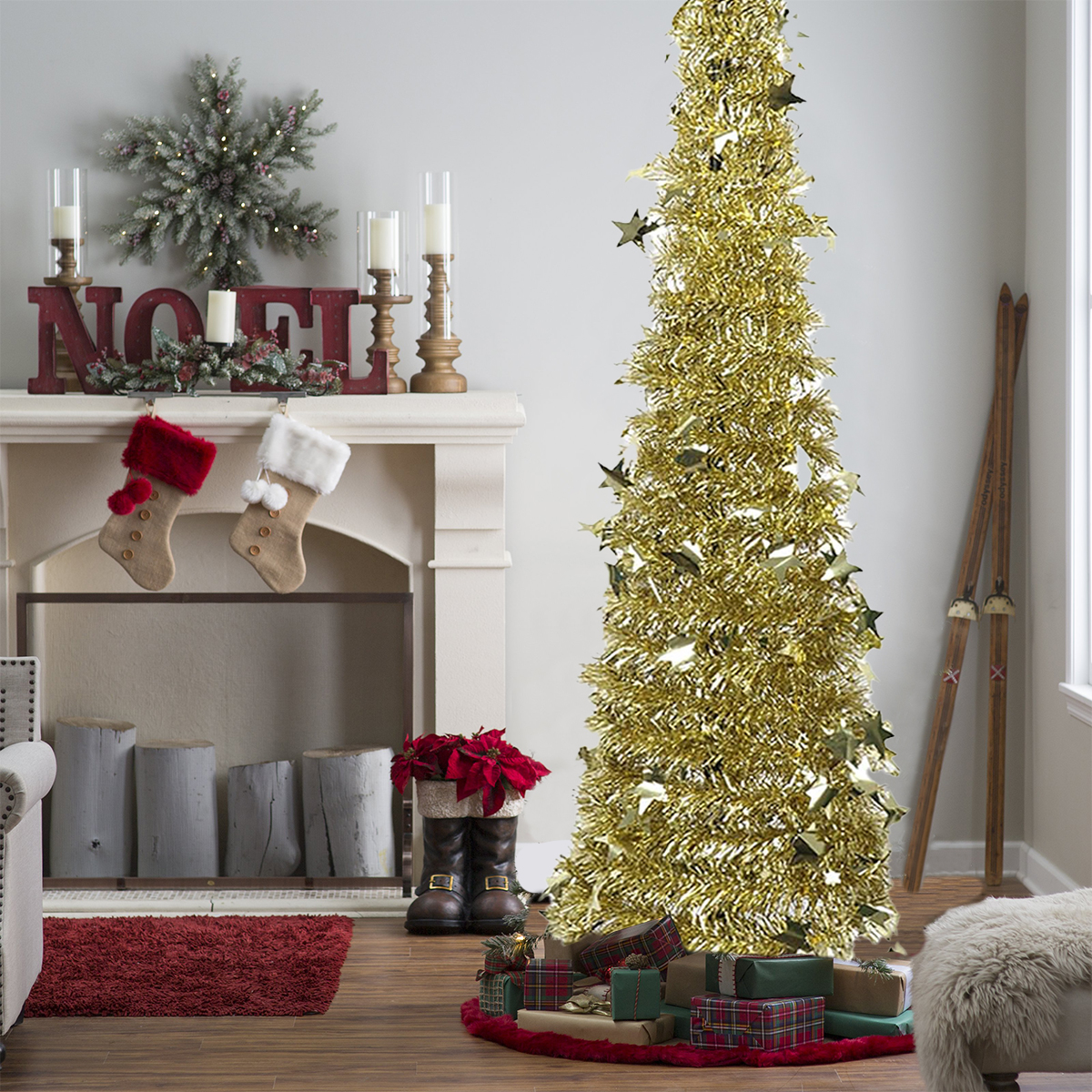 5ft PreLighted Christmas Tree Glitter Slim PopUp Tinsel Christmas