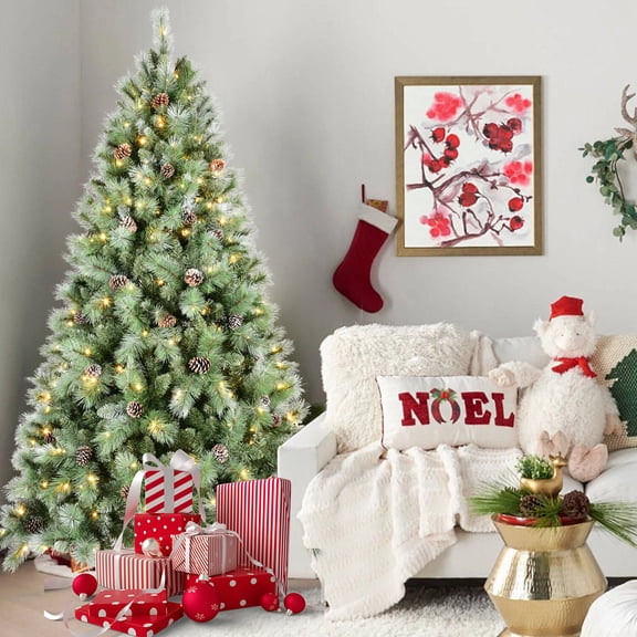 5ft Pre-Lit Christmas Tree with 200 Warm White LED Lights, 694 Tips & 51 Pine Cones
