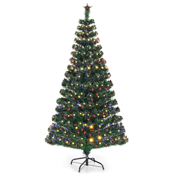 Topbuy 6-Foot Artificial Cactus Christmas Tree – Pre-Lit With Optical Fiber & LED Lights, Unique Holiday Decor