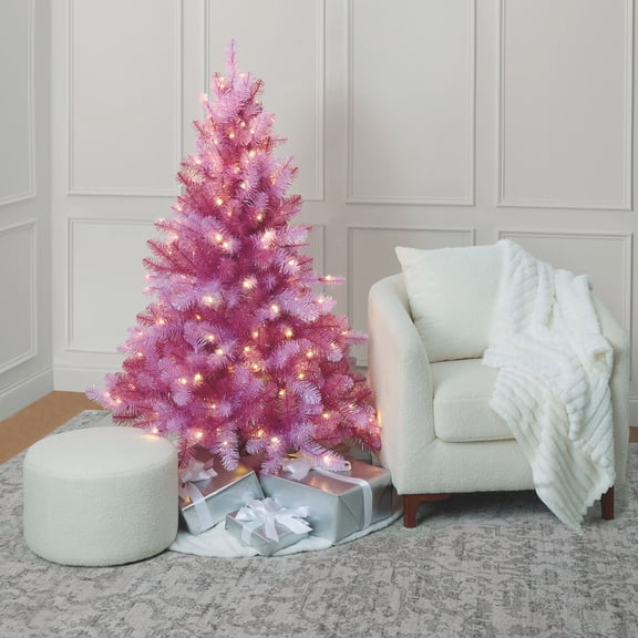 5ft. Pre-Lit Parker Pine Pink Artificial Christmas Tree, Warm White LED Lights by Ashland