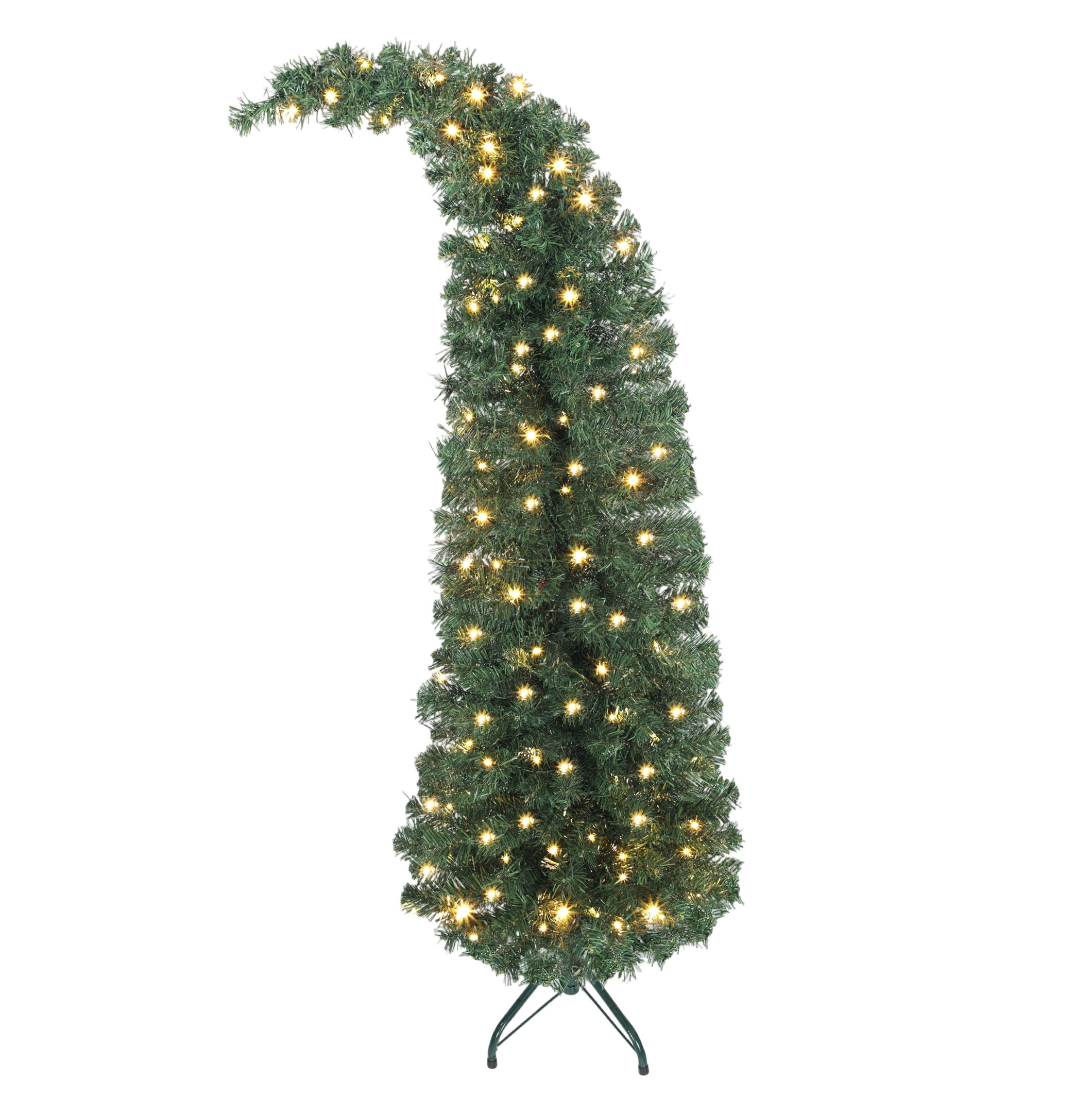 5ft Prelit Christmas Tree, Slim Xmas Tree with 100 LEDs, Bent Top High ...