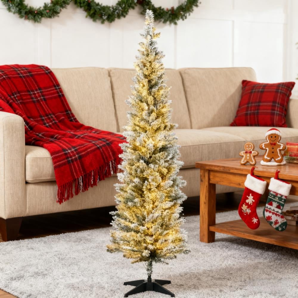 5ft Prelit Pencil Christmas Tree with 110 LED Lights Easy Assembly Small Space Holiday Decor