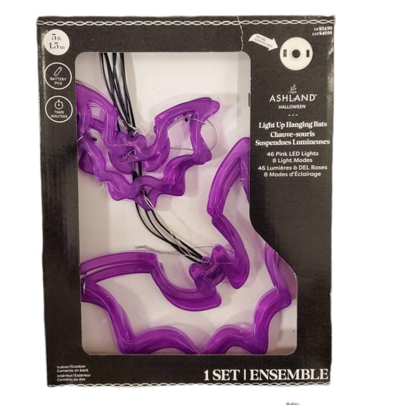 Ashland Halloween Light Up Hanging Bats 46 Pink Lights 8 Modes 5 ft