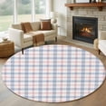 thumbnail image 1 of 5ft Round Rug, Abstract Plaid, Non-Skid Rubber Backing Large Area Rugs - Living Room Bedroom Home Office, Minimalistic Multi Colors Country Rustic Plaid Indoor Floor Mat Carpets Washable Rug, 1 of 9