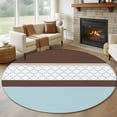 thumbnail image 1 of 5ft Round Rug, Blue Brown Morocco Non-Skid Rubber Backing Large Area Rugs - Living Room Bedroom Home Office, Geometric Stripes Aqua Stitching Indoor Floor Mat Carpets Washable Rug, 1 of 9