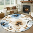 thumbnail image 1 of 5ft Round Rug, Blue Brown Spring Floral Non-Skid Rubber Backing Large Area Rugs - Living Room Bedroom Home Office, Summer Botanical Watercolor Indoor Floor Mat Carpets Washable Rug, 1 of 9