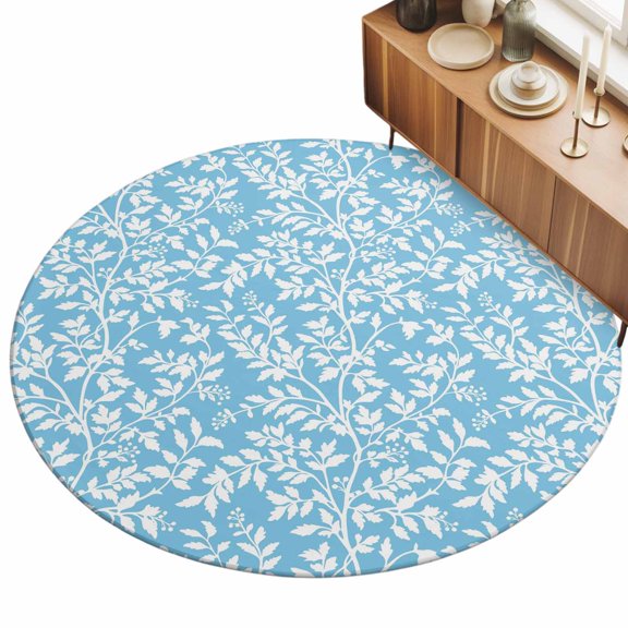 5ft Round Rug Blue Spring Floral Area Rugs for Living Room Bedroom Washable Non Slip Circle Rug Low Pile Farmhouse Flowers Elegant Pastoral Indoor Floor Carpet for Kitchen Entryway Office Dining Room