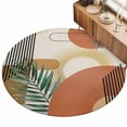 thumbnail image 1 of 5ft Round Rug Boho Geometric Area Rugs for Living Room Bedroom Washable Non Slip Circle Rug Farmhouse Orange Abstract Leaves Stripes Indoor Floor Carpet for Kitchen Entryway Office Dining Room, 1 of 9