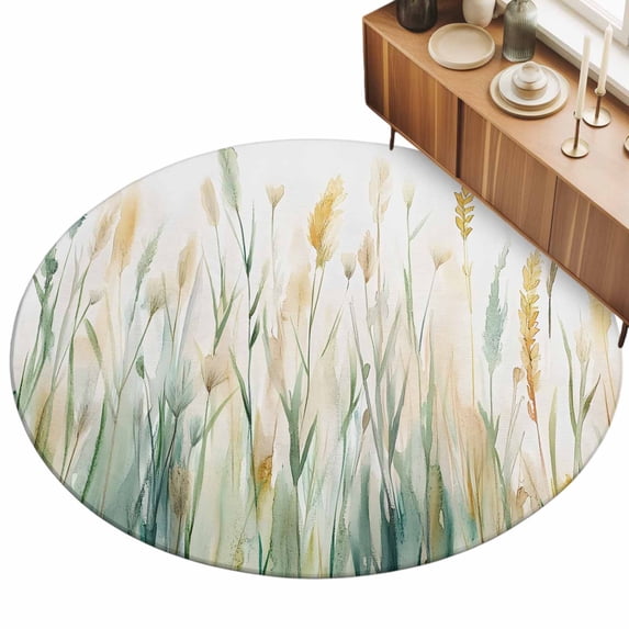 5ft Round Rug Botanical Green Yellow Area Rugs for Living Room Bedroom ...