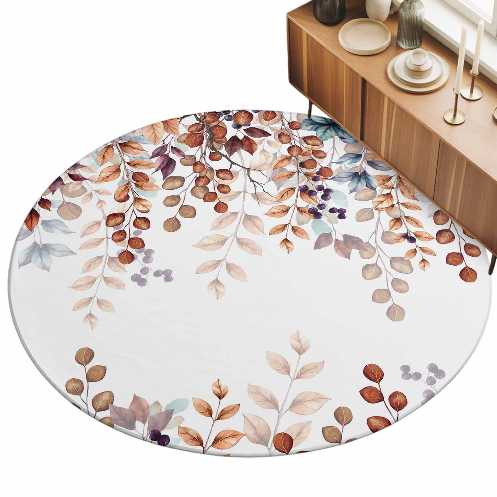 5ft Round Rug Brown Eucalyptus Fall Area Rugs for Living Room Bedroom ...