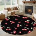 thumbnail image 1 of 5ft Round Rug, Cherry Rustic Non-Skid Rubber Backing Large Area Rugs - Living Room Bedroom Home Office, Spring Summer Tropic Fruit Black Indoor Floor Mat Carpets Washable Rug, 1 of 9