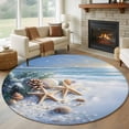 thumbnail image 1 of 5ft Round Rug, Christmas Beach Non-Skid Rubber Backing Large Area Rugs - Living Room Bedroom Home Office, Blue Shell Starfish Conch Pine Cone Snow Indoor Floor Mat Carpets Washable Rug, 1 of 9