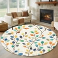thumbnail image 1 of 5ft Round Rug, Colorful Leaf Non-Skid Rubber Backing Large Area Rugs - Living Room Bedroom Home Office, Spring Vintage Botanical Summer Indoor Floor Mat Carpets Washable Rug, 1 of 9