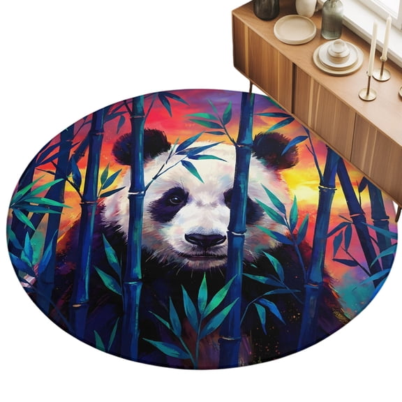 5ft Round Rug Giant Panda Area Rugs for Living Room Bedroom Washable Non Slip Circle Rug Forest Animals Cute Orange Pink Ombre Indoor Floor Carpet for Kitchen Entryway Office Dining Room Home