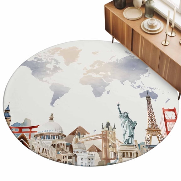 5ft Round Rug Gray Beige Map Area Rugs for Living Room Bedroom Washable Non Slip Circle Rug Low Pile Funny Abstract Cloud Illustration Art Indoor Floor Carpet for Kitchen Entryway Office Dining Room