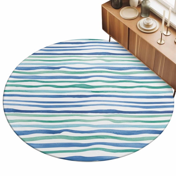 5ft Round Rug Green Blue Stripes Area Rugs for Living Room Bedroom ...