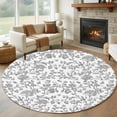 thumbnail image 1 of 5ft Round Rug, Grey Flower Non-Skid Rubber Backing Large Area Rugs - Living Room Bedroom Home Office, Vintage Farmhouse Boho Leaf Spring Plant Indoor Floor Mat Carpets Washable Rug, 1 of 9
