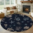 thumbnail image 1 of 5ft Round Rug, Navy Blue Coastal Non-Skid Rubber Backing Large Area Rugs - Living Room Bedroom Home Office, Nautical Summer Beach Sea Turtle Starfish Indoor Floor Mat Carpets Washable Rug, 1 of 9