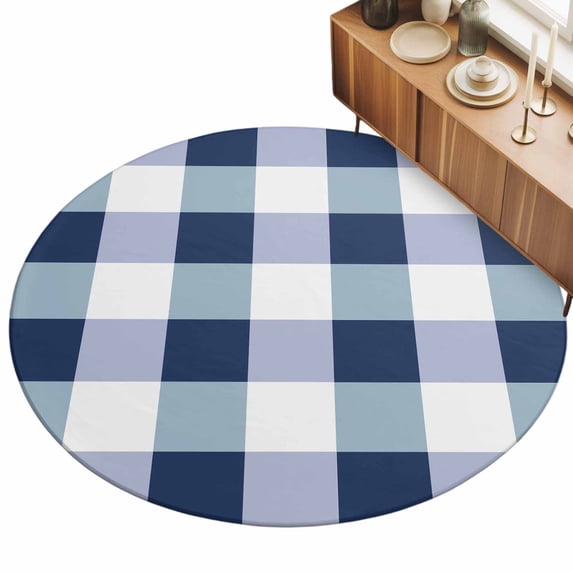 5ft Round Rug Navy Blue Plaid Area Rugs for Living Room Bedroom ...
