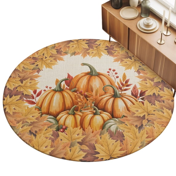 5ft Round Rug Orange Pumpkin Fall Area Rugs for Living Room Bedroom ...