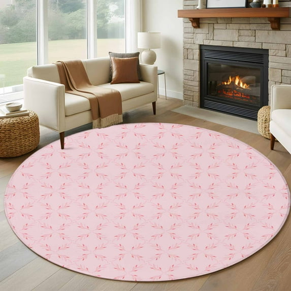5ft Round Rug, Pink Morocco Non-Skid Rubber Backing Large Area Rugs - Living Room Bedroom Home Office, Geometric Leaf Diamond Lattice Abstract Indoor Floor Mat Carpets Washable Rug