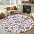 thumbnail image 1 of 5ft Round Rug, Purple Spring Floral Non-Skid Rubber Backing Large Area Rugs - Living Room Bedroom Home Office, Summer Botanical Farmhouse Indoor Floor Mat Carpets Washable Rug, 1 of 9