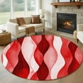 thumbnail image 1 of 5ft Round Rug, Red Striped Non-Skid Rubber Backing Large Area Rugs - Living Room Bedroom Home Office, Modern Gradient Geometric Ripple Stripes Indoor Floor Mat Carpets Washable Rug, 1 of 9