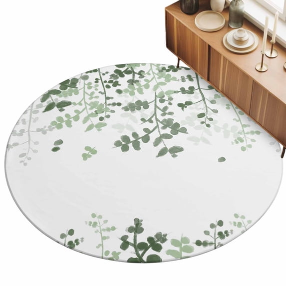 5ft Round Rug Sage Green Leaves Area Rugs for Living Room Bedroom ...