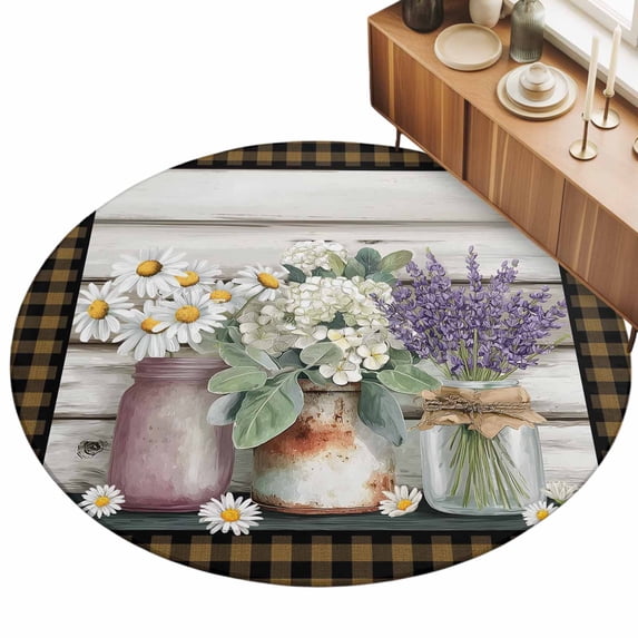 5ft Round Rug Spring Floral Area Rugs for Living Room Bedroom Washable ...