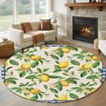 thumbnail image 1 of 5ft Round Rug, Summer Lemon Non-Skid Rubber Backing Large Area Rugs - Living Room Bedroom Home Office, Green Botanical Watercolor Fruits Blue Indoor Floor Mat Carpets Washable Rug, 1 of 9