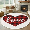 thumbnail image 1 of 5ft Round Rug, Valentine's Day Non-Skid Rubber Backing Large Area Rugs - Living Room Bedroom Home Office, Red Black Plaid Love Sweet Romance Indoor Floor Mat Carpets Washable Rug, 1 of 9