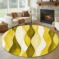 thumbnail image 1 of 5ft Round Rug, Yellow Stripes Non-Skid Rubber Backing Large Area Rugs - Living Room Bedroom Home Office, Retro Farmhouse Gradient Ripple Pattern Indoor Floor Mat Carpets Washable Rug, 1 of 9