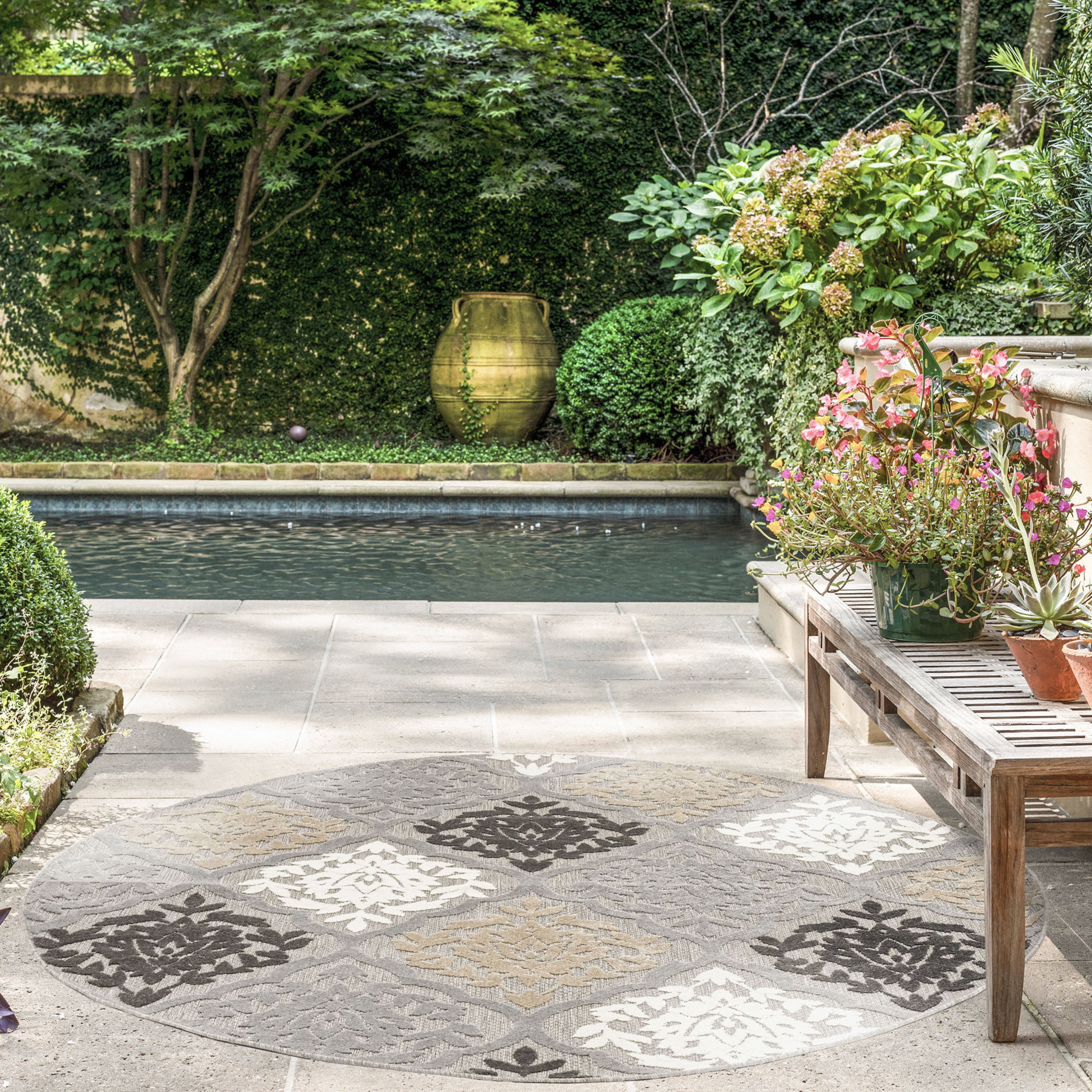 5ft Round Water Resistant, Indoor Outdoor Rugs for Patios, Front Door ...