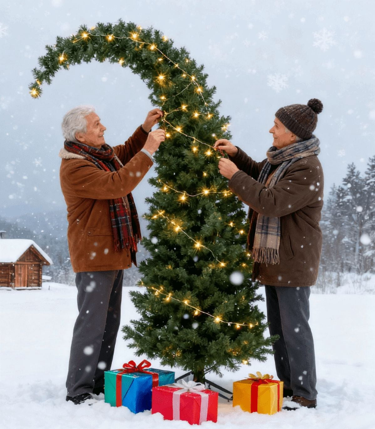 5ft Slim Prelit Christmas Tree with Bent Santa Hat Top 246 Tips 100 LED Lights 8 Modes Indoor Decor