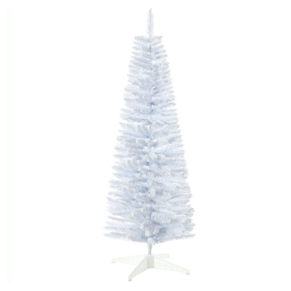 5ft Slim Snow Flocked Artificial Christmas Tree - Unlit Pencil Tree - Indoor Holiday Decoration with Realistic Branches & Plastic Base