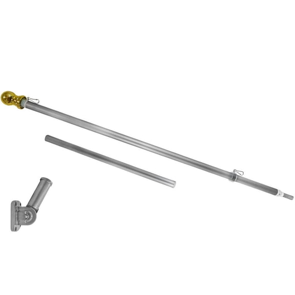 5ft Spinning Silver Stabilizer Flag Pole & Adjustable Bracket Kit