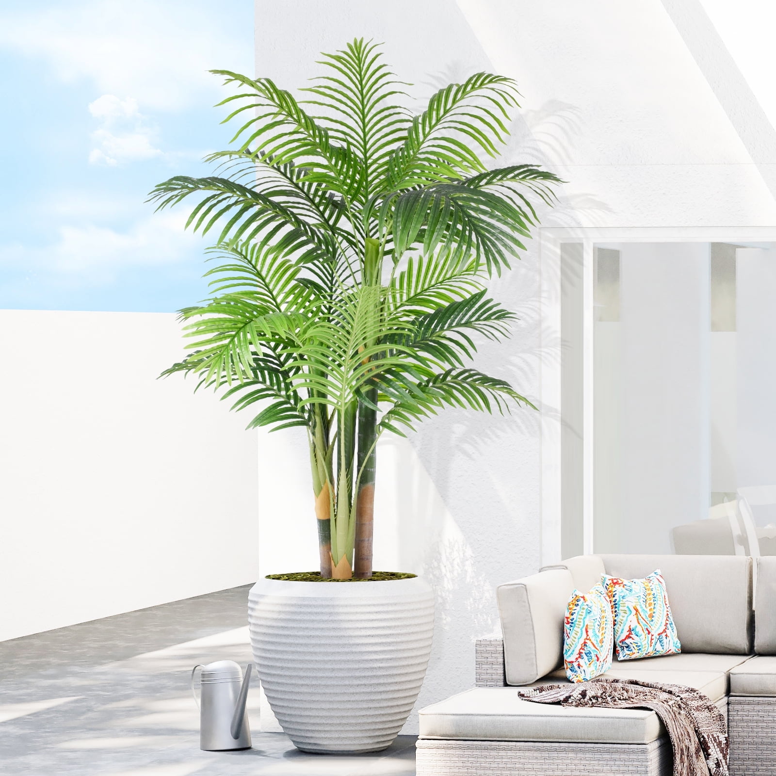 Keeplush 5FT Artificial Golden Cane Palm Tree– Indoor Large Fake Palm Tree, Lifelike Faux Plant with Textured Trunks & Flexible Fronds, No-Water Maintenance Silk Tree for Home Office Decor