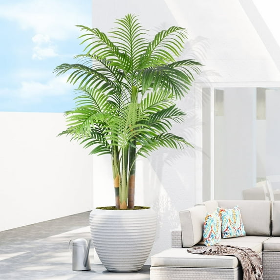 Keeplush 5FT Artificial Golden Cane Palm Tree– Indoor Large Fake Palm Tree, Lifelike Faux Plant with Textured Trunks & Flexible Fronds, No-Water Maintenance Silk Tree for Home Office Decor