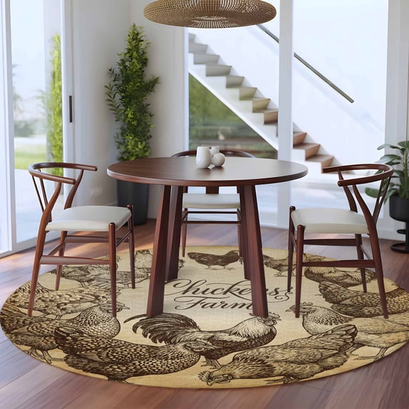 5ft Washable Round Rug, Chicken Farm Non-Slip Circle Area Rug for ...