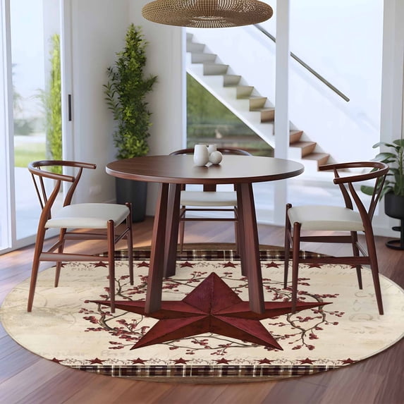 5ft Washable Round Rug, Country Star Non-Slip Circle Area Rug for ...