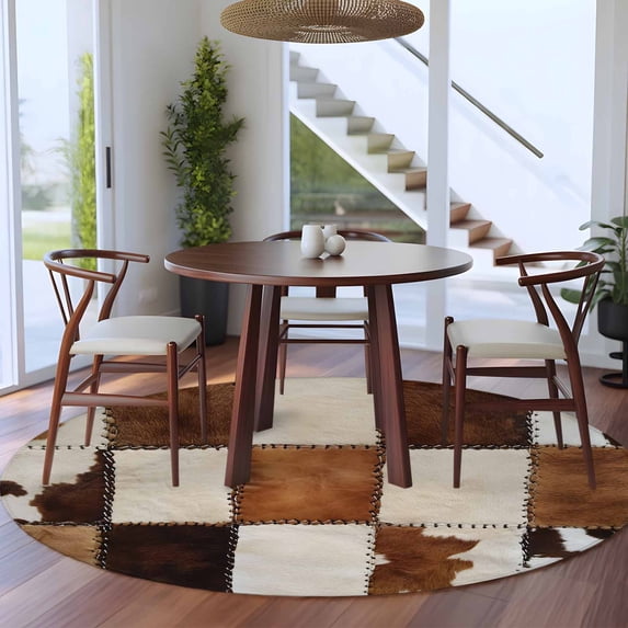 5ft Washable Round Rug, Denim Cow Non-Slip Circle Area Rug for Living Room Bedroom, Western Cowboy Indoor Floor Mat for Home Decor