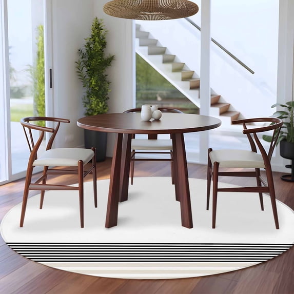 5ft Washable Round Rug, Modern Black Non-Slip Circle Area Rug for Living Room Bedroom, Classic Stripe Indoor Floor Mat for Home Decor