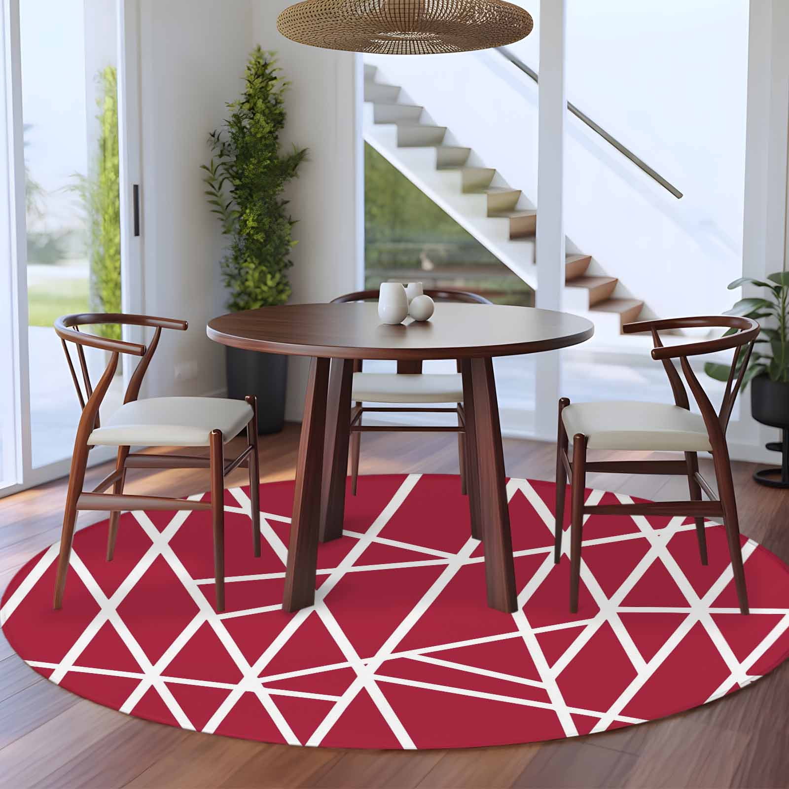 5ft Washable Round Rug, Modern Themed Non-Slip Circle Area Rug for ...