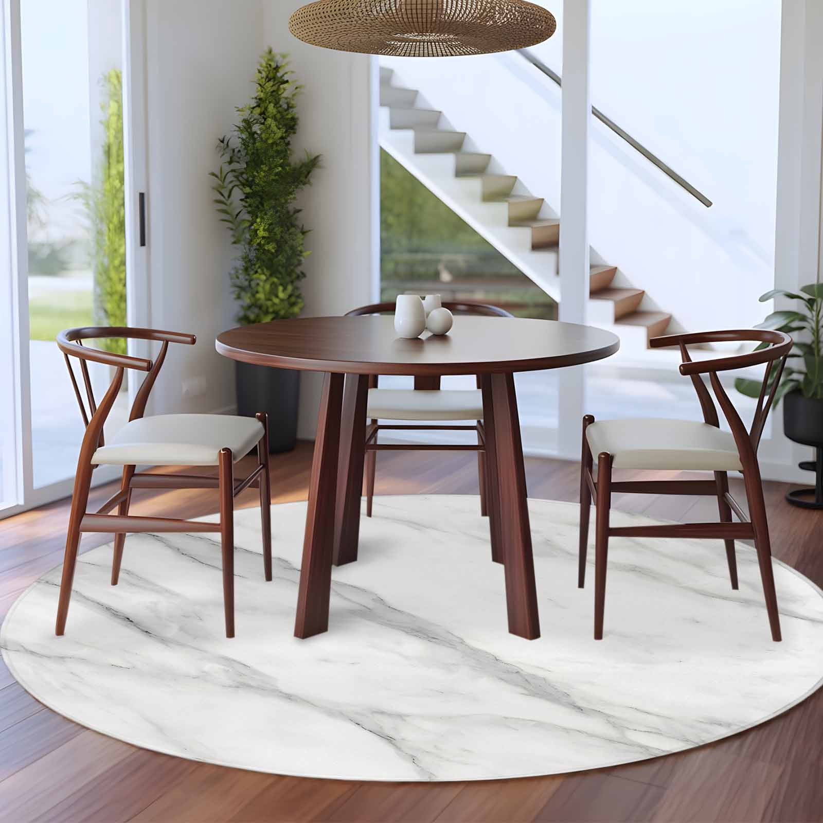 5ft Washable Round Rug, Summer Gary Marble Non-Slip Circle Area Rug for ...